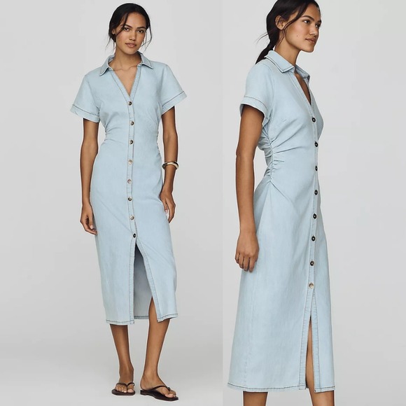 Anthropologie Dresses & Skirts - NWT Anthropologie Pilcro Greer Denim Midi Shirtdress Small Light Wash Blue Dress